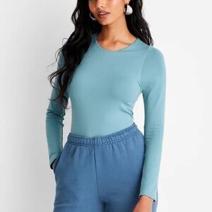A New Day- Women’s Long Sleeve Seamless Bodysuit Teal Size Medium